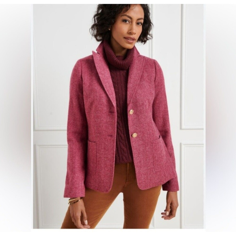 Talbots Classic Pink Blazer Wool Blend Size 16 Gold Buttons Office Business Work